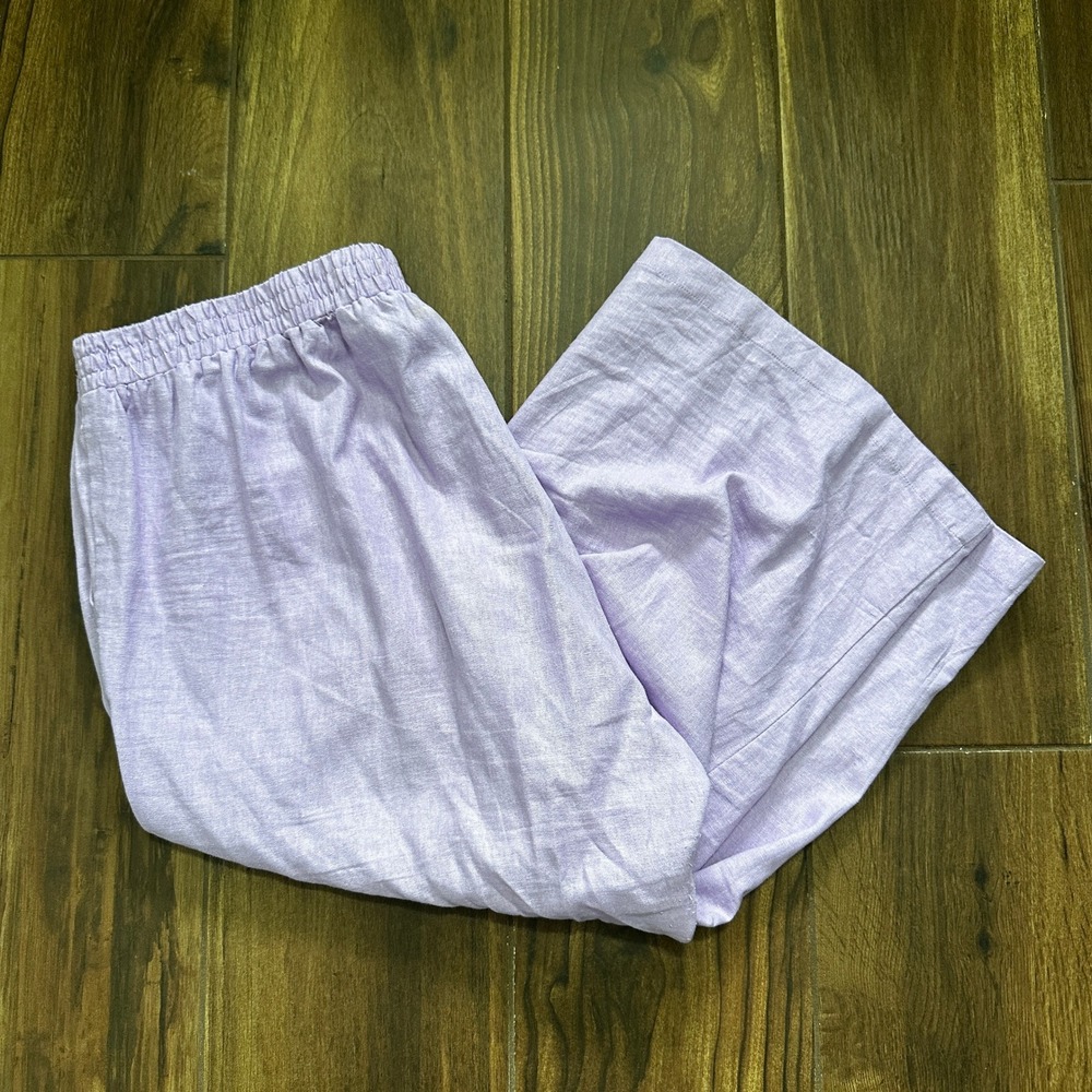 Jessica London Lavender Purple Linen Blend Wide Leg Elastic Waist Crop Pants 20W